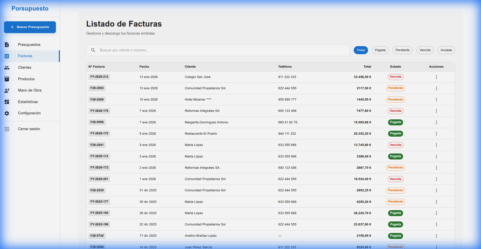Gestión de Facturas adaptadas a Ley Antifraude