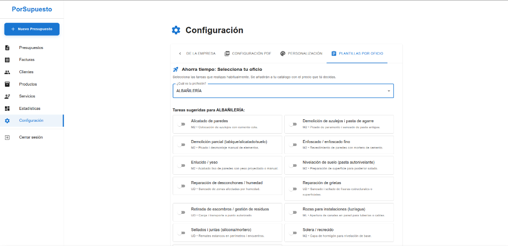 Plantillas por oficio